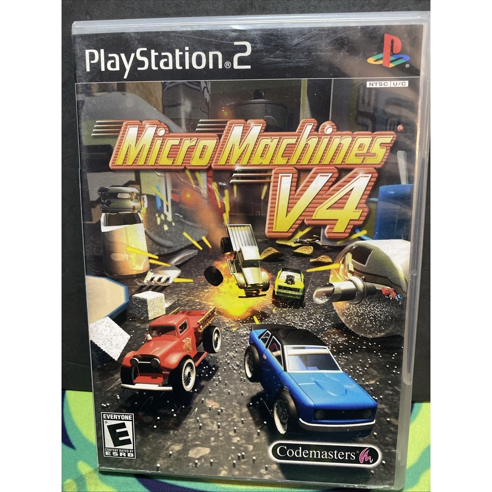 Micro Machines V4 (PlayStation 2 PS2) CIB COMPLETE Black Label Blue Disc
